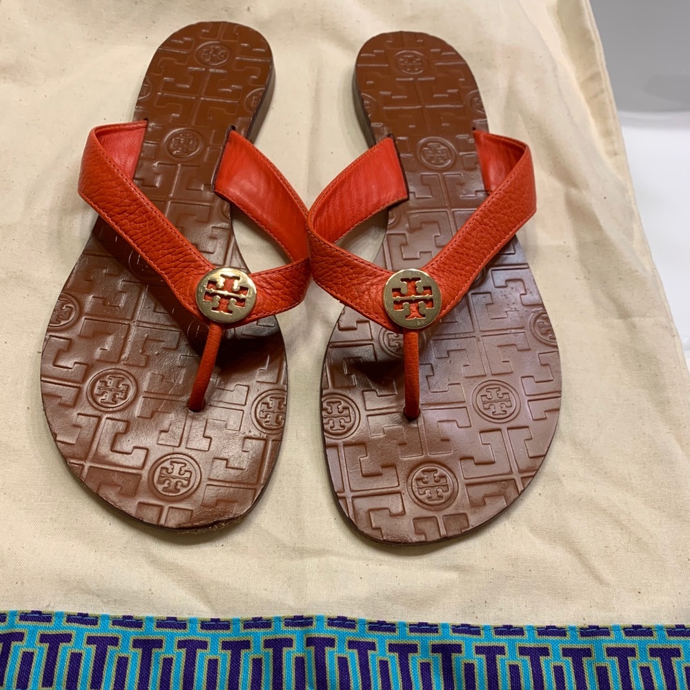Tory Burch orange flip flops